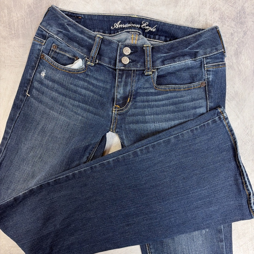 American Eagle Womens Low Rise Flare Jeans 29x31 Dark Wash Stretch Y2K